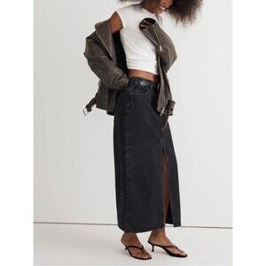 Madewell Cotton Denim Mid Maxi Skirt in Lunar Wash Black 28